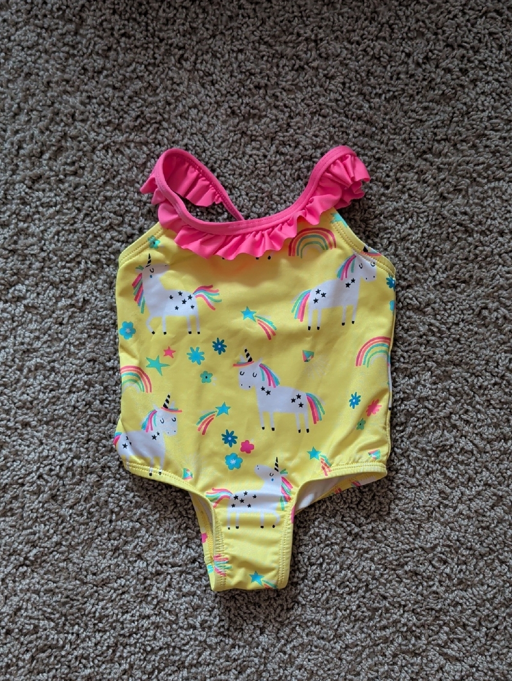 Wippette Girls Yellow Unicorn Swimsuit Size 9 Months